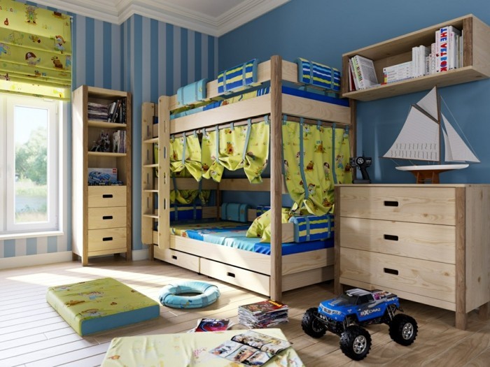 Kinderzimmer-Ideen-mit-Bett-von-Vorhängen