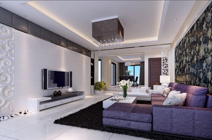 Wohnzimmer-lila-Ein-außergewöhnliches-Design