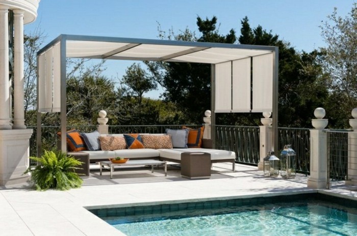patio-gestaltung-mit-pergola-patio-möbel-am-schwimmbad