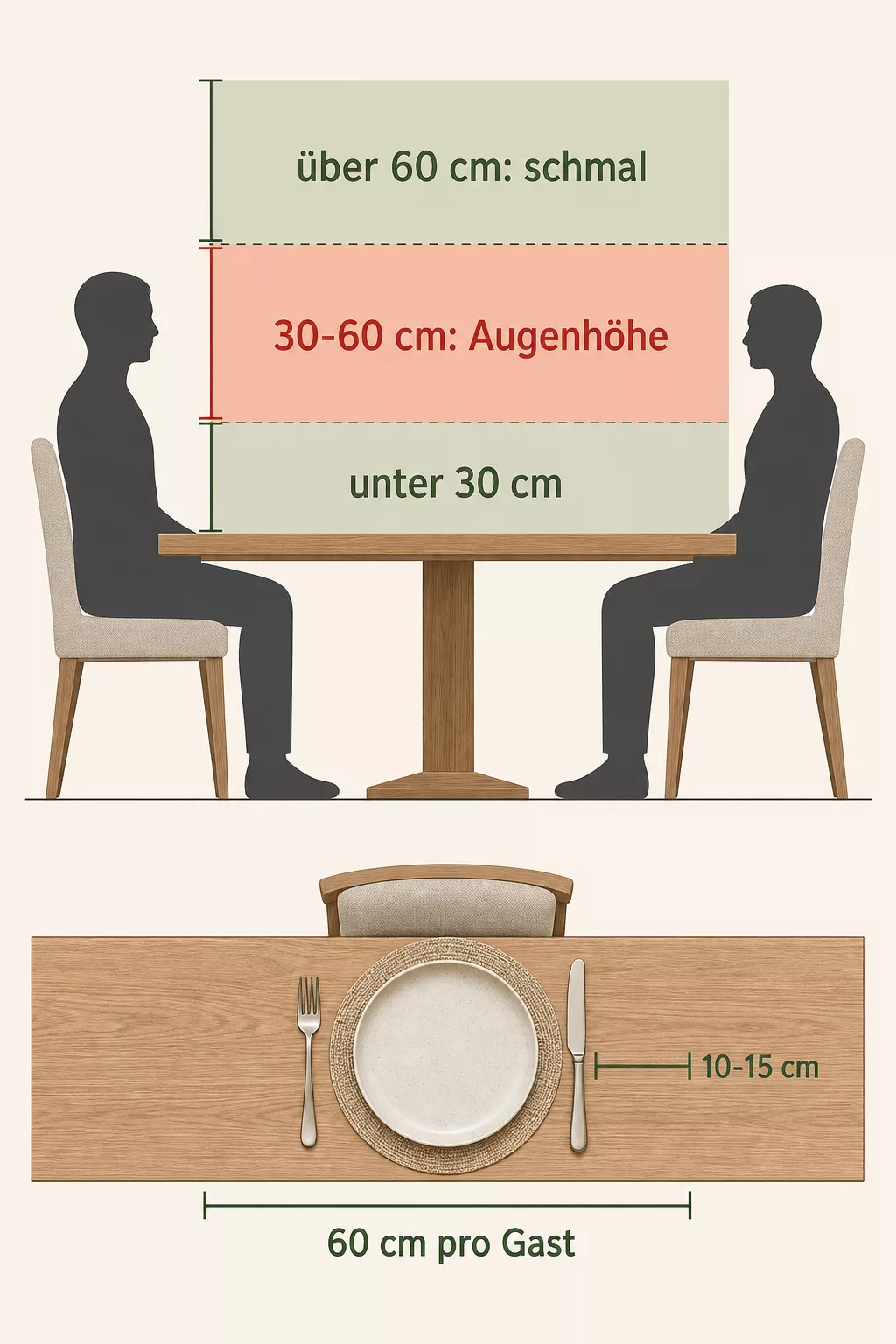 Grafik: Sichtachse am Tisch mit Höhenzonen für Tischdeko