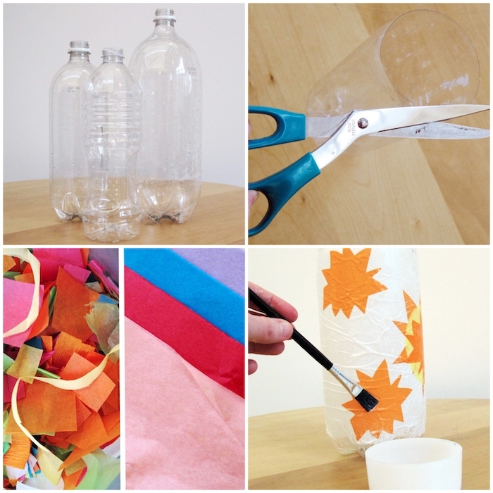 collage diy anleitung schritt für schritt laternen basteln aus plastikflaschen leicht und schnell