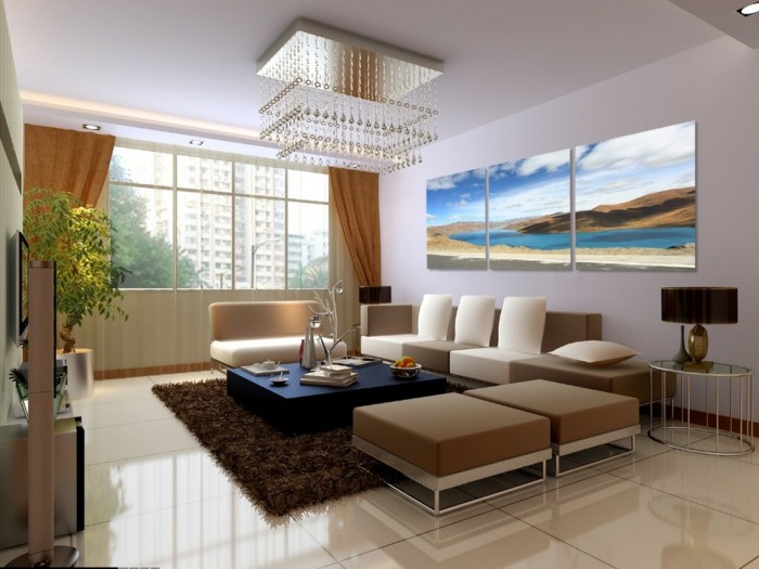 luxurioses-wohnzimmer-leinwandbedrucken-pluschteppich-lampe-gardine-fenster-pflanze-beige