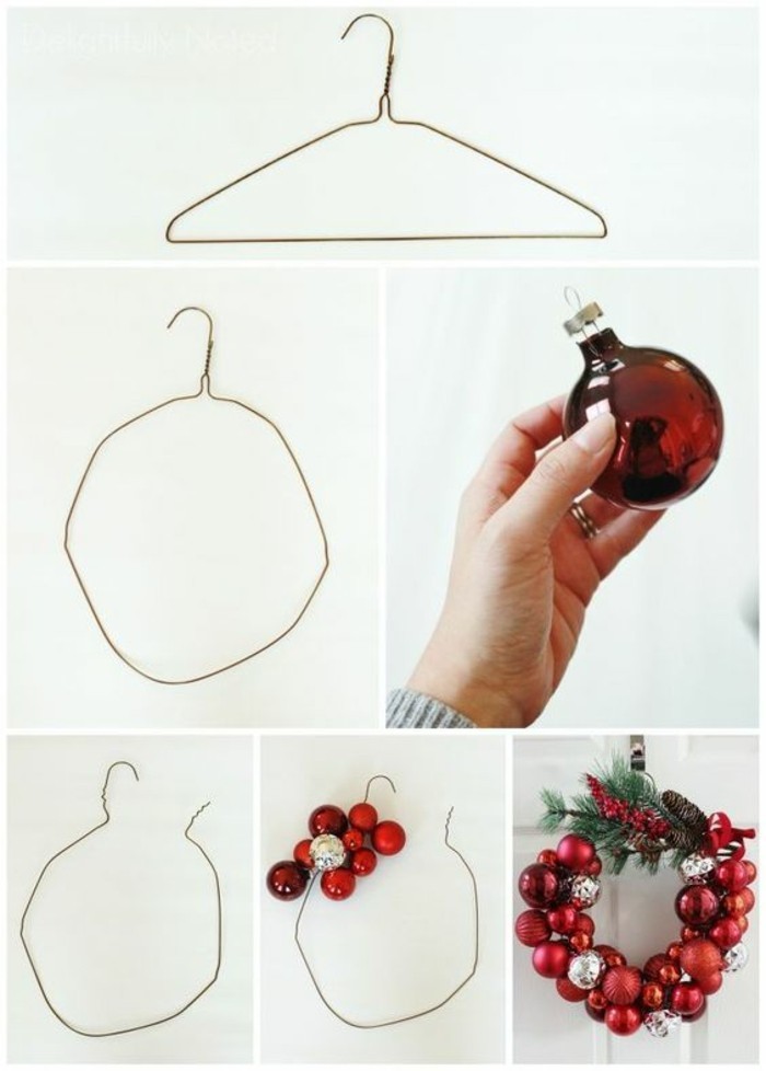 weihnachtendekoration-selber-machen-adventskranz-ideen-adventskranz-aus-kleiderbugl-und-roten-weihnachtskugeln