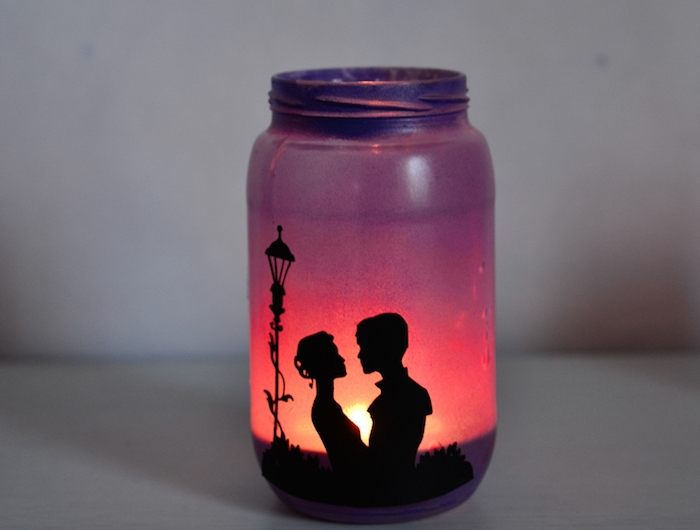 windlichter basteln einmachgläser in lila romantisches bild