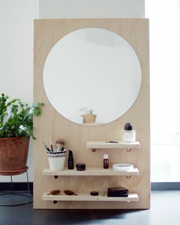 9-diy-moebel-kreative-wohnideen-schminktisch-aus-holz-mit-rundem-spiegel