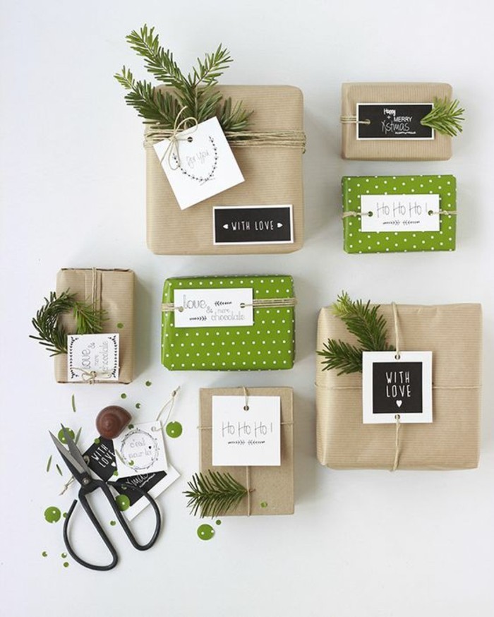 geschenkverpackung-verpackung-basteln-grun-mit-weisen-punkte-zweige