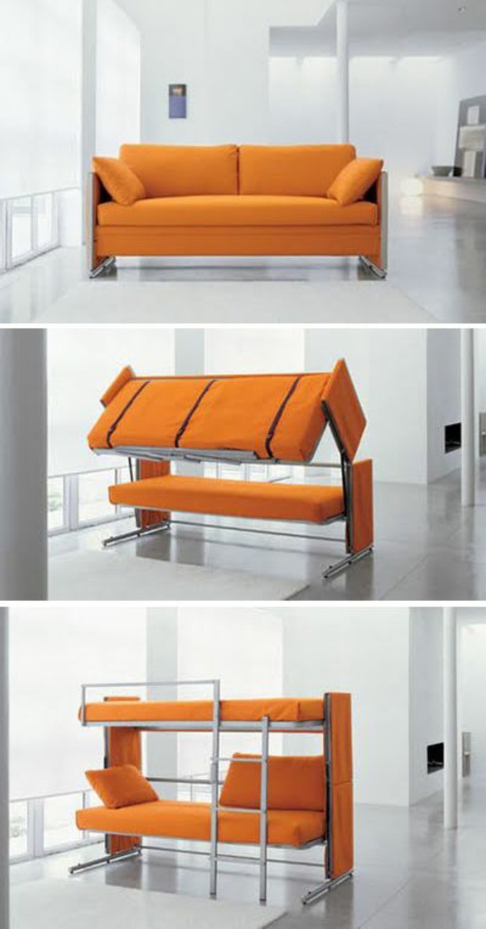 kleines-wohnzimmer-oranger-multifunktionaler-sofa-bett