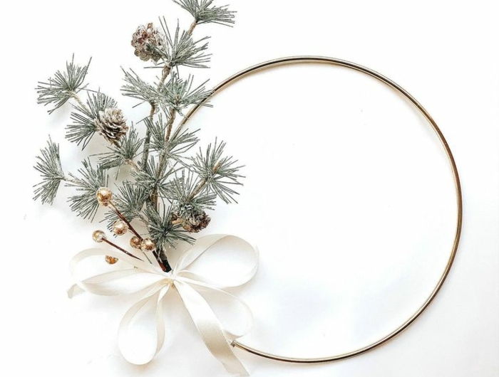 schöne bastelideen weihnachten minimalistischer weihnachtskranz selber machen mit tannenzweigen und tannenzapfen