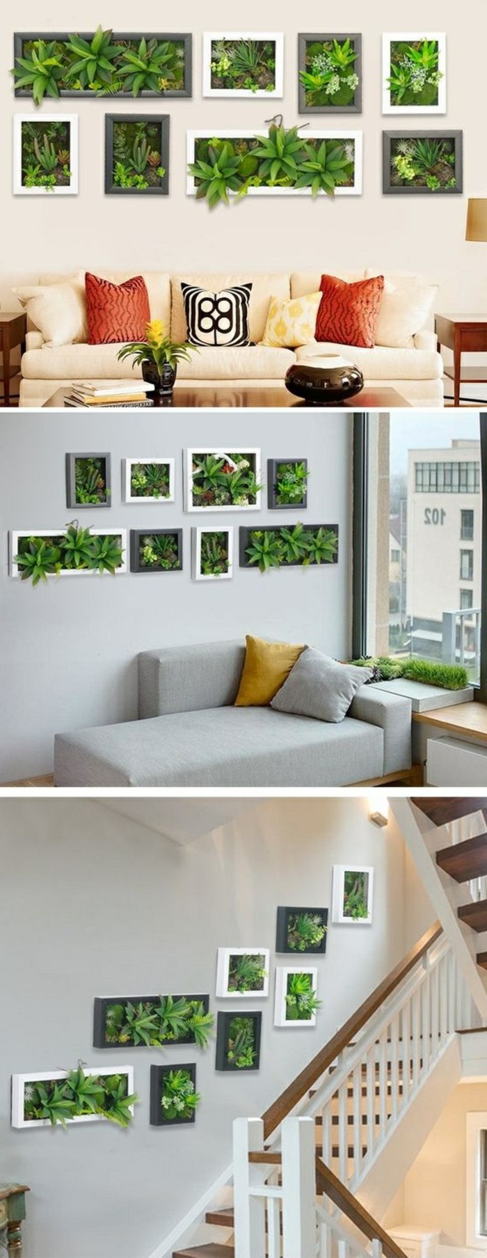 9-diy-deko-regale-mit-grunen-pflanzen-sofa-treppenhauswohnzimmer
