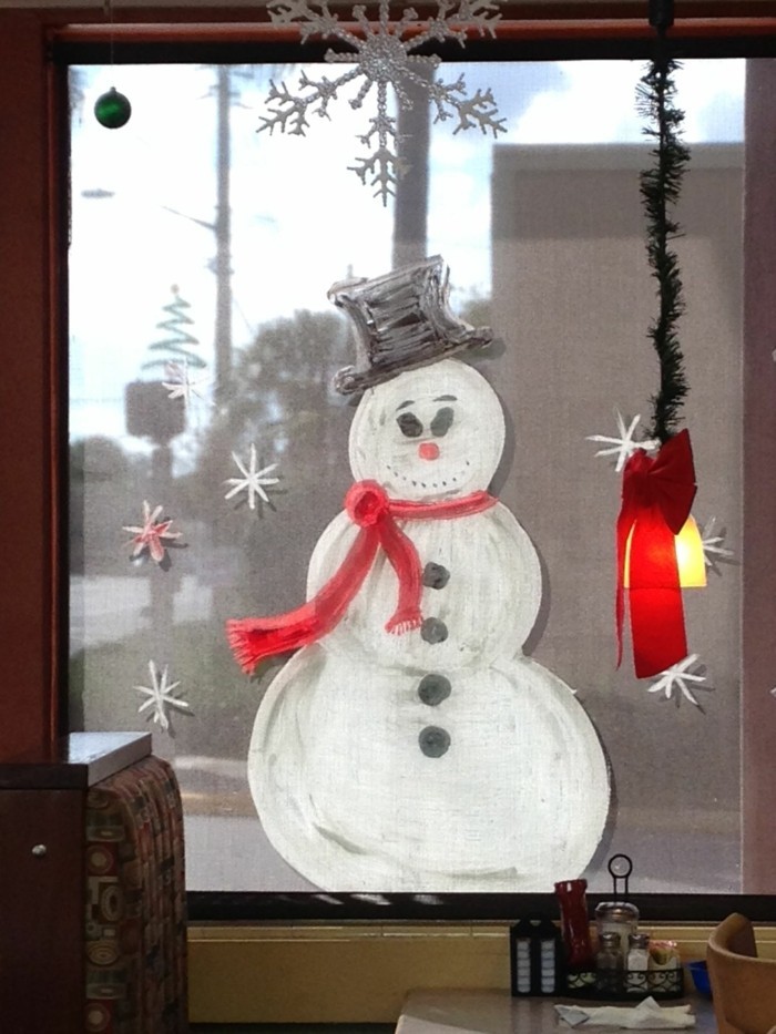 fensterbilder-weihnachten-vorlagen-schneemann-schneeflocken