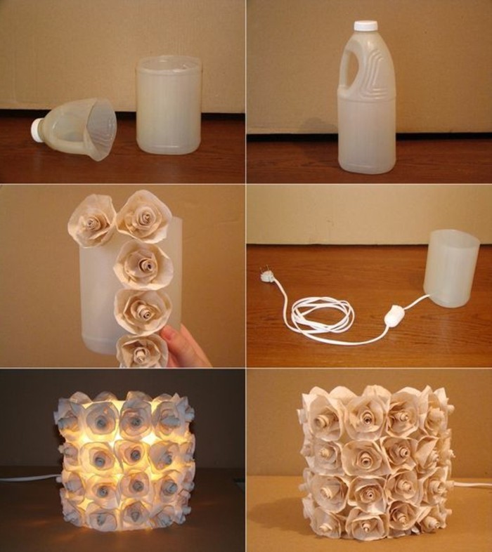 basteln-fuer-erwachsene-plastikflasche-rosen-aus-papier-lampenschirm