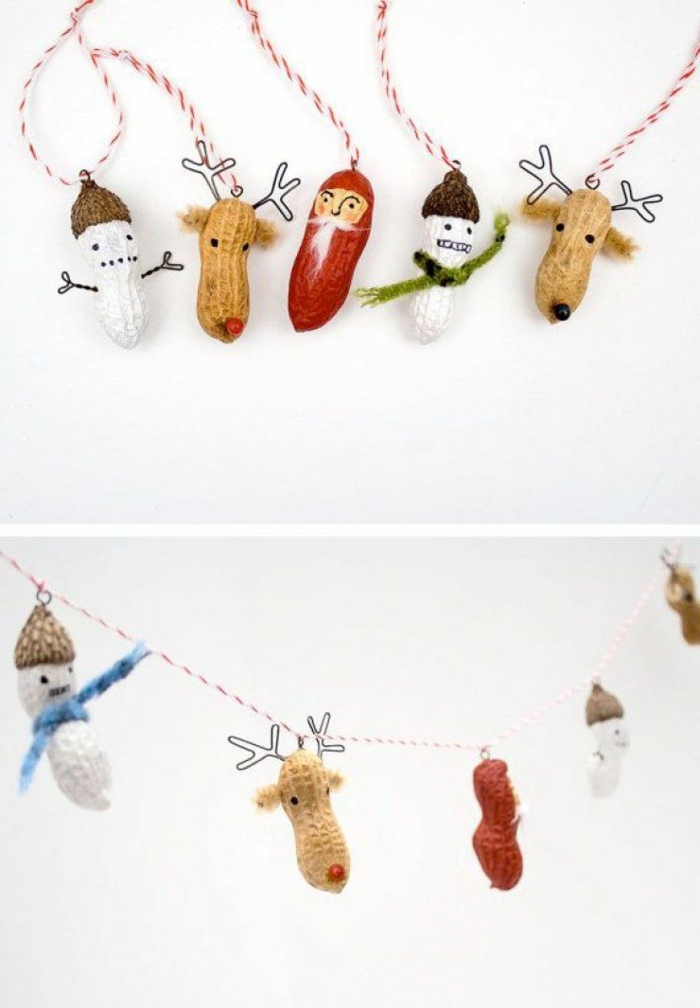 basteln mit erdnüssen weihnachtsbaumschmuck basteln kreative bastelideen für kinder aufgehängte dekoration weihnachten