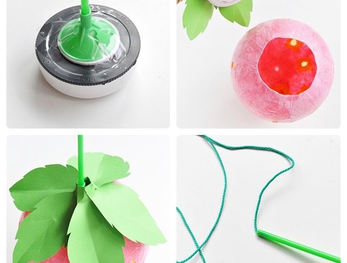 lampenschirm selber machen lampe erdbeere basteln pappmache blätter aus grünem papier