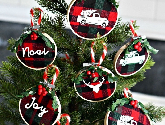 selbstgemachten ornamente weihnachten weihnachtsdeko basteln mit flanell kleiner tannenbaum diy ideen