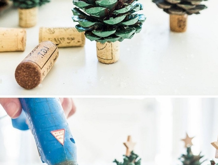 upcycling ideen bastelideen für weihnachten zum verschenken tannenbaum aus zapfen und korke anleitung weihnachtsbaum selber machen