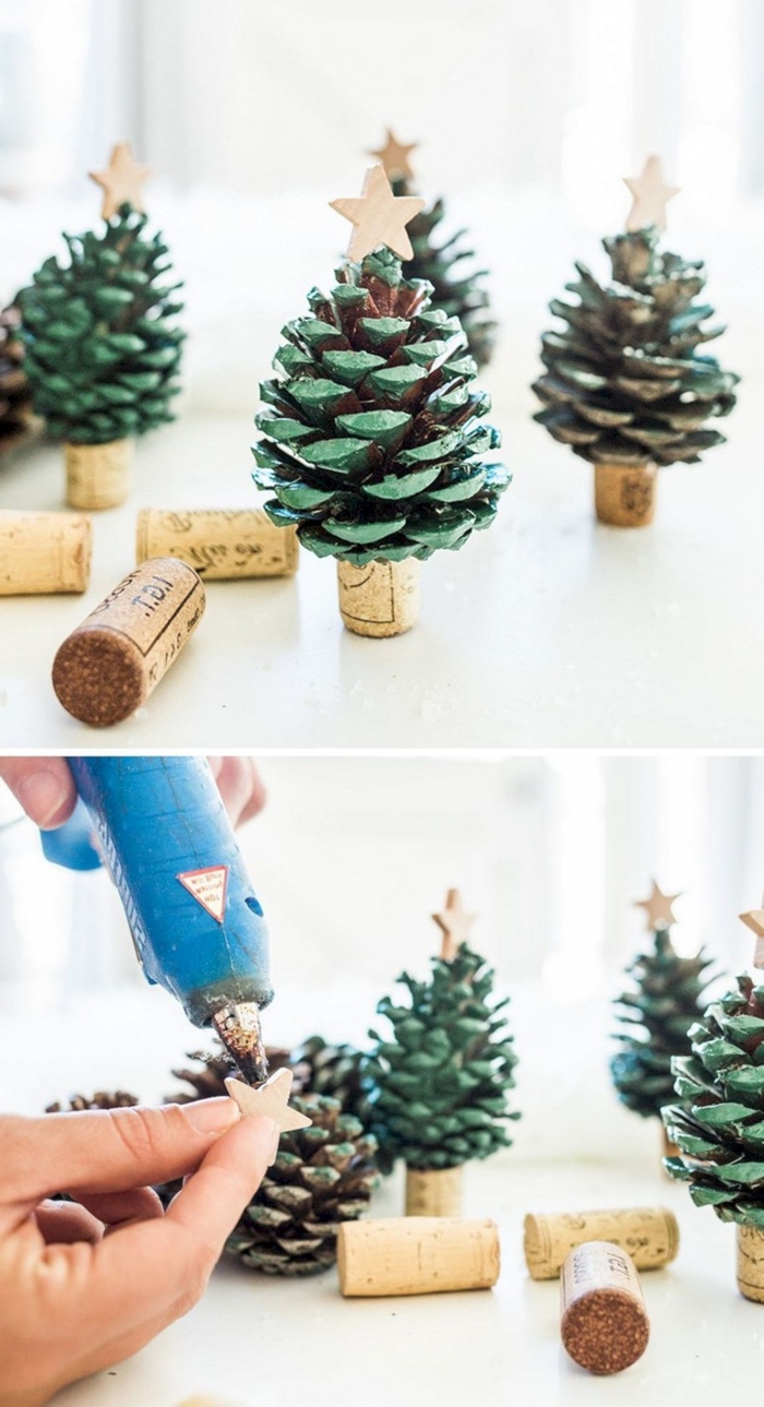 upcycling ideen bastelideen für weihnachten zum verschenken tannenbaum aus zapfen und korke anleitung weihnachtsbaum selber machen