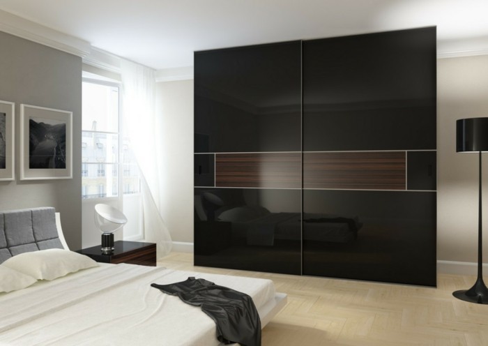 schiebetueren-selber-bauen-mit-elegantem-schwarzen-design-im-modernem-schlafzimmer