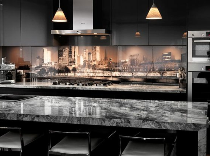 ultra moderne küche in schwarz mit tollem küchenrückwand 
