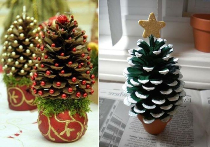 Deko-tannenzapfen-wie-grüner-weihnachtsbaum-mit-goldenem-stern-in-der-spitze-Weihnachtsdeko-mit-tannenzapfen