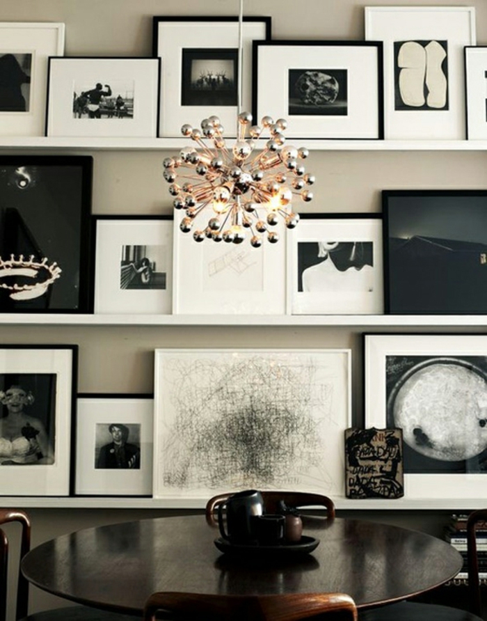 abstrakte Bilder in schwarz und weiß Tisch, Lampe - Bilderleiste dekorieren