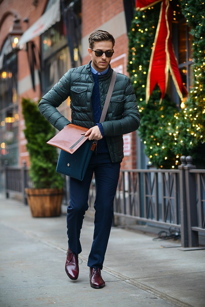 trendy im winter outfits für männer mit stil dresscode business casual tasche brille accessoires