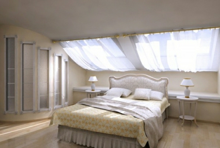 dachgeschoss-schlafzimmer-und-gardinen-für-dachfenster
