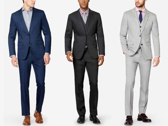 festliche kleidung dresscode drei elegante männer ideen zum anziehen blauer anzug grauer anzug