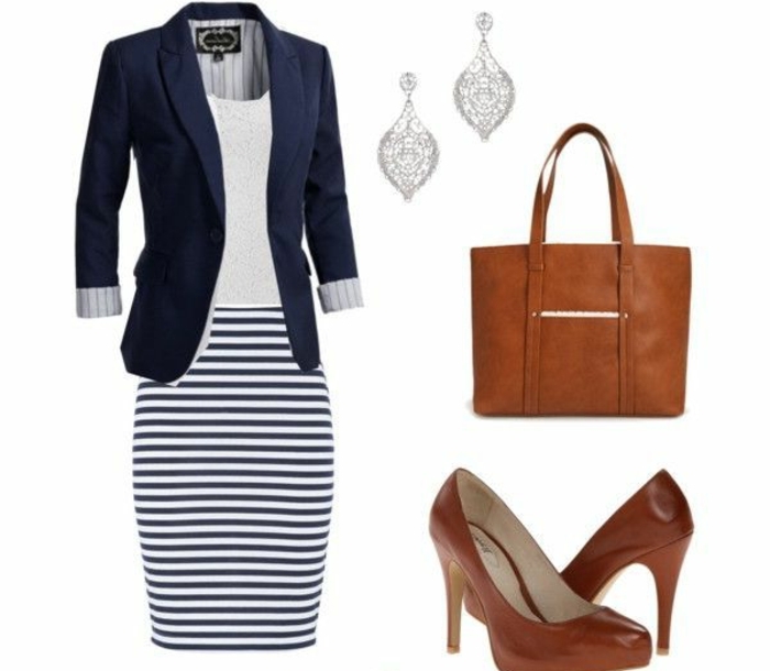 dresscode casual frauen outfit ideen blau uns weiß lässt sich mit braunen accessoires kombinieren