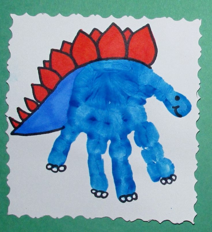 ein blauer dinosauerier - handabdruck bilder 