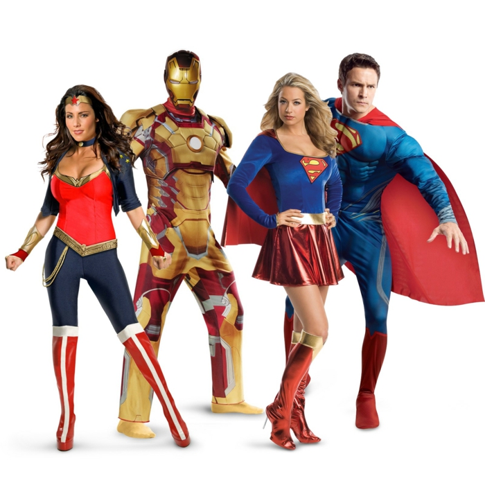 Marvel vs DC Kostüm Gruppe mit Superman Superwoman Ironman und Wonder Woman