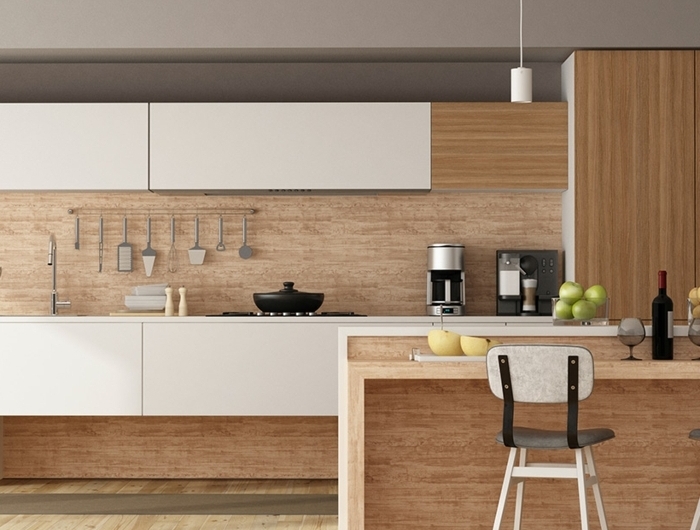 küche spitzschutz wand küchengestaltung in weiß und holz moderne kücheneinrcihtung