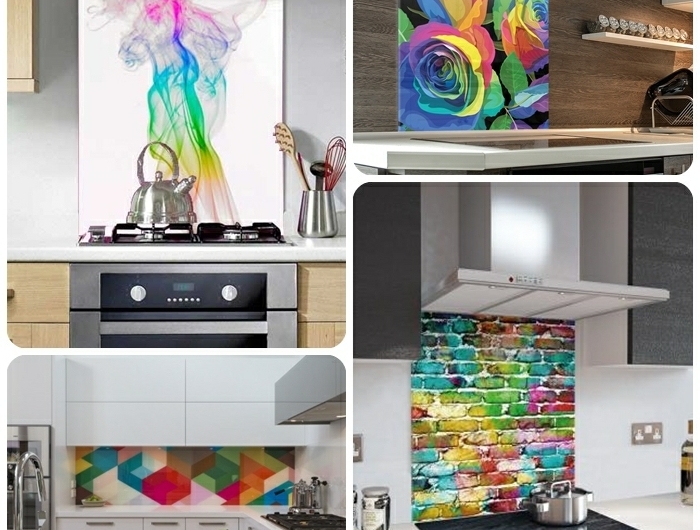 küche spritzschutz glas küchendeko ideen abstrakte rückwände in bunten farben farbenfrohe deko