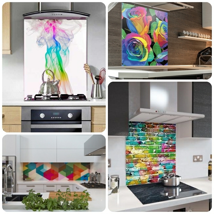 küche spritzschutz glas küchendeko ideen abstrakte rückwände in bunten farben farbenfrohe deko