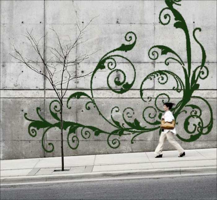 Streetart Moos Graffiti an einer Wand