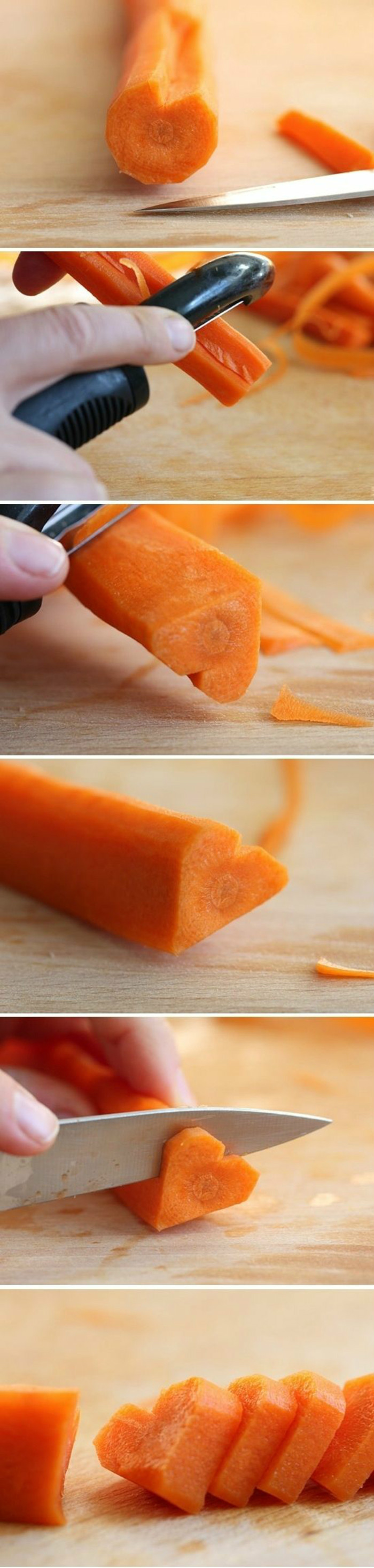 Karotten, geschnitten in der Form eines Herzens