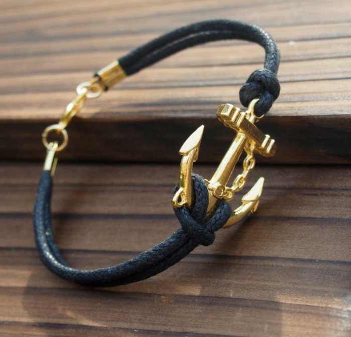 smart casual herren armband für männer anker anhänger dekoration schwarz und golden