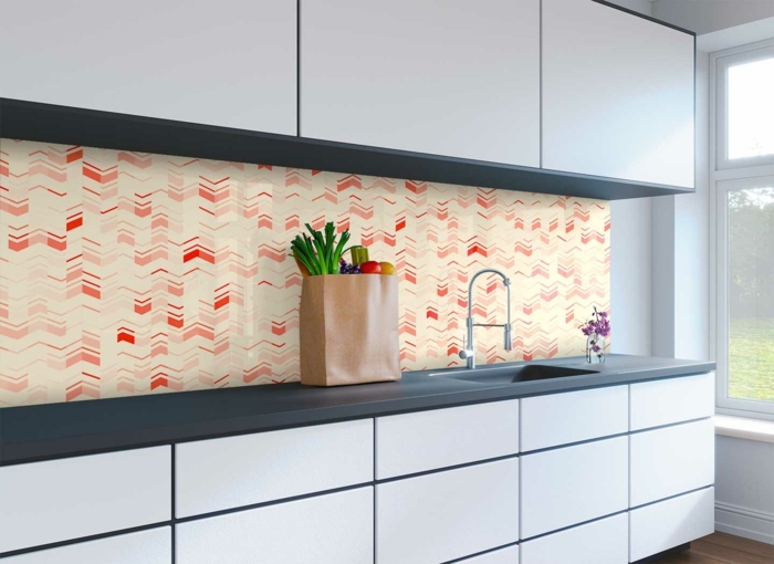 spitzschutz küche folie küchendeko ideen abstrakte kpüchenrückwand wand wanddeko weiße schränke