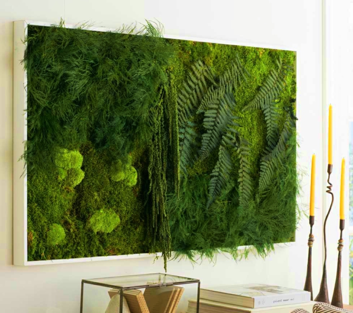 ein DIY Bild mit Moos und verschiedenen Pflanzen