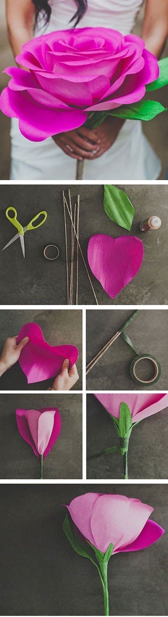 DIY Deko Idee, Blumen aus Krepppapier basteln, nie verwelken, kreativ