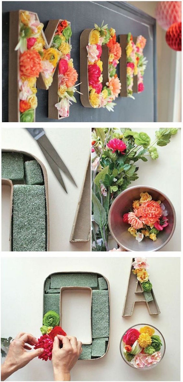 DIY Deko Idee, Buchstaben aus Blumen basteln, Zimmer dekorieren, Muttertag