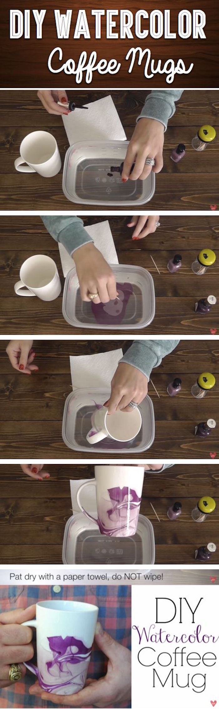 DIY, kreative Idee, Tasse mit Nagellack in Lila bemalen