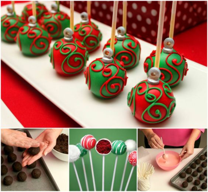 cake pops-weihnachtskugeln in grün und rot selber machen