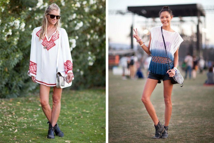 hippie festival outfits weiße farbe mit rot oder blau dekorieren stiefel tasche brille lächeln ideen