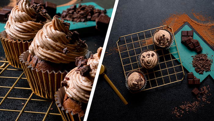 Cupcakes dekorieren mit Erdnusscreme und kleinen Schokoladenstückchen 
