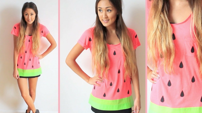 Wassermelone Kostüm zum selber machen aus einem langen T-shirt 