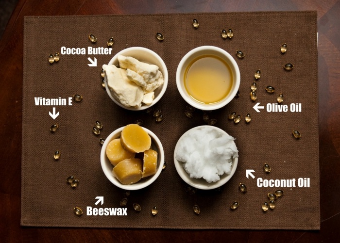 kokosöl kosmetik selber machen, olivenöl, kokosöl, vitamin e, binenwachs