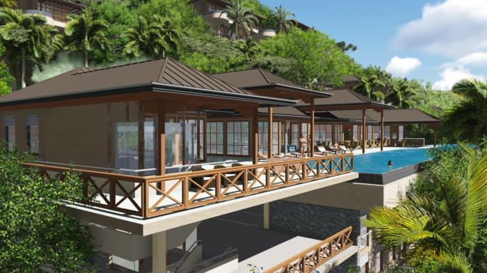 mehrstöckige gebäuden auf den seychellen insel architektur tropische bauart haus mit pool