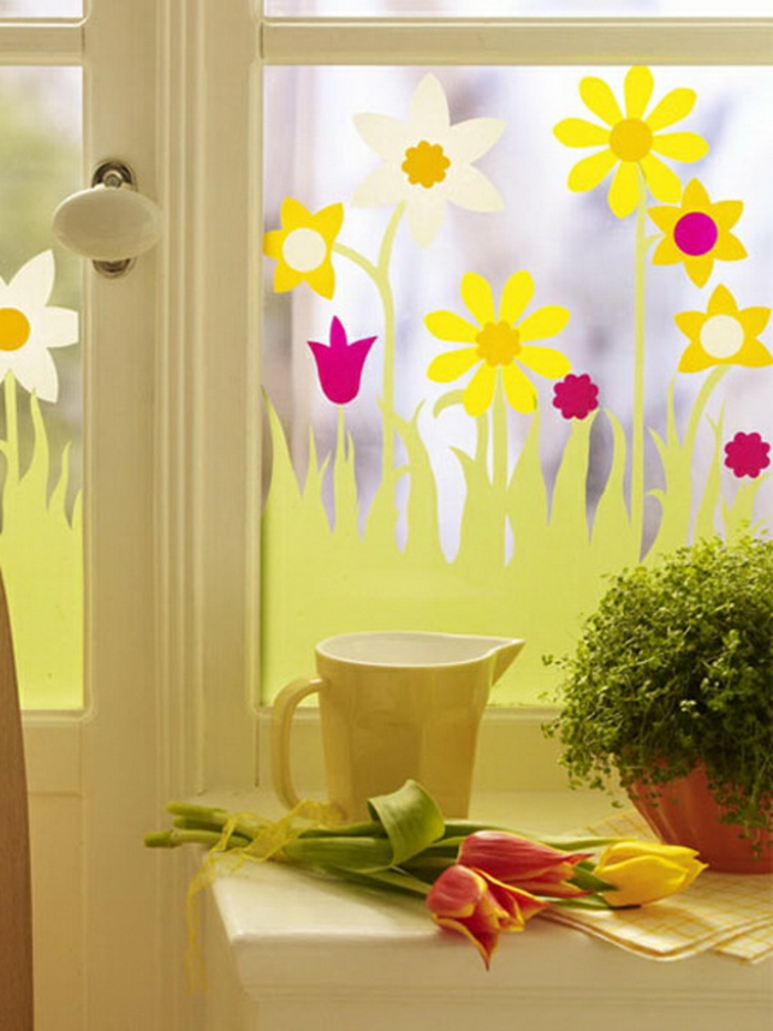 Fensterbilder Ostern Blumenmuster und Blumendeko