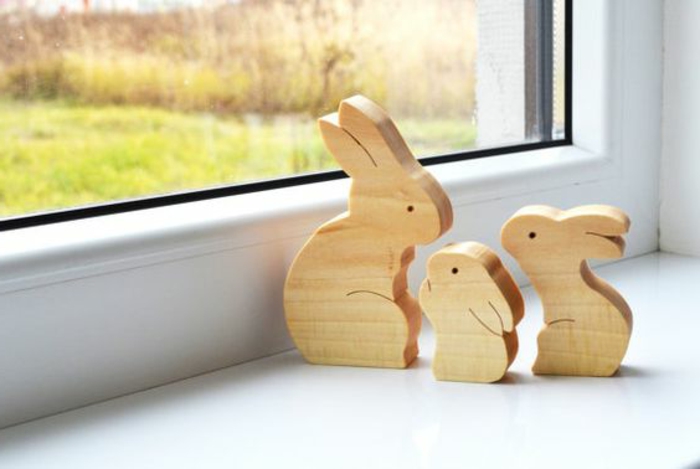 Ostereier Figuren aus Holz natürliche Fensterdeko Osterfiguren