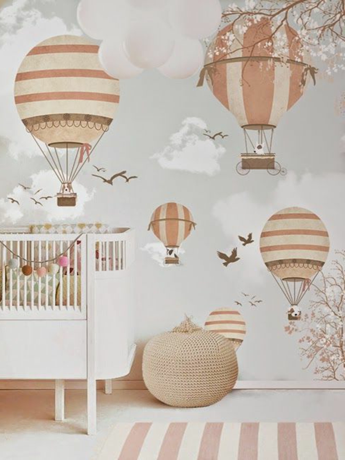 babyzimmer grau rosa beige interessante dekorationen an der wand wandgestaltung idee balloons babybett